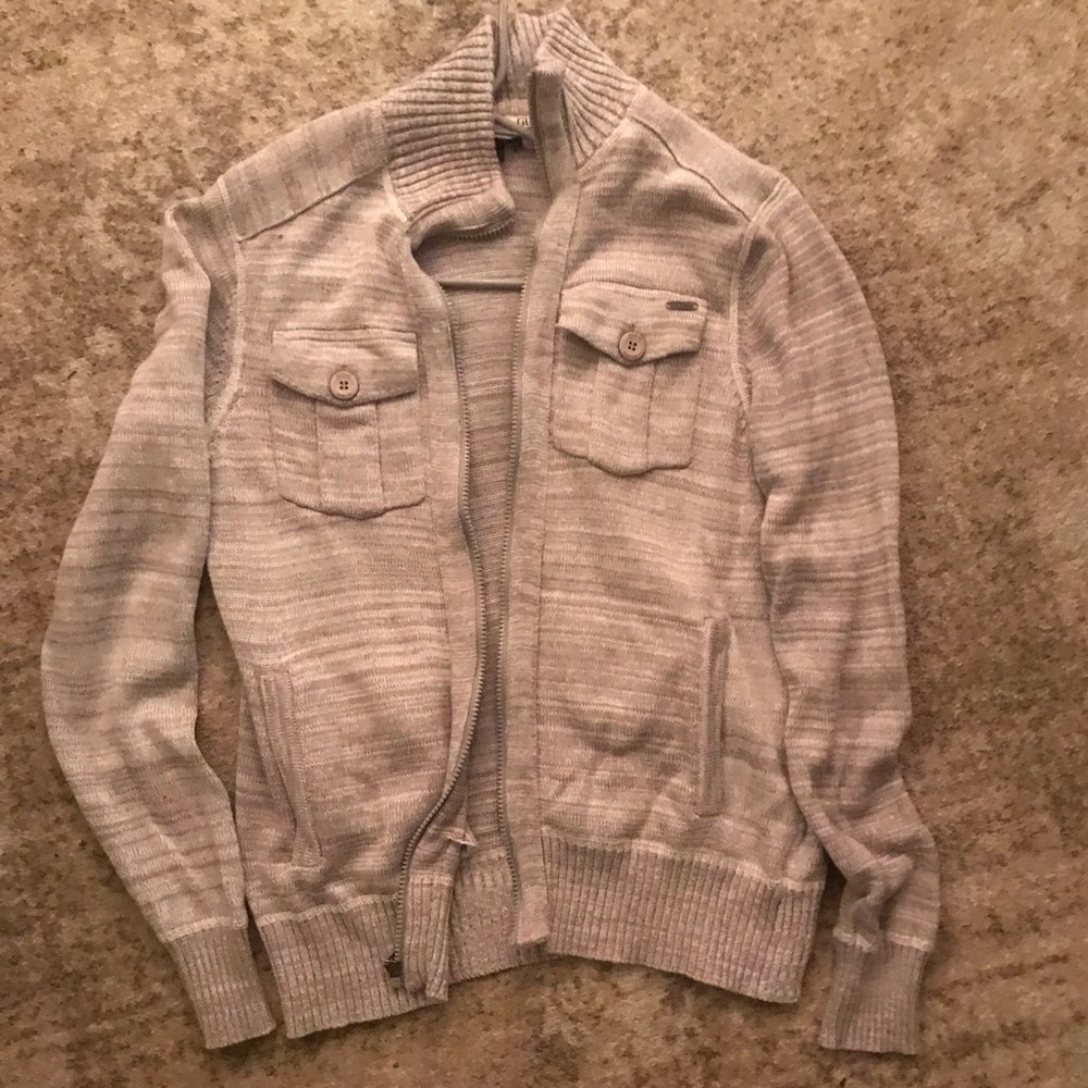 Guess Grey Cardigan with Buttons and Zipper Cozy